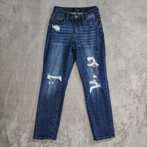 Judy Blue Jeans‎ Size 5/27 Boyfriend Fit Distressed Stretch Denim Patched